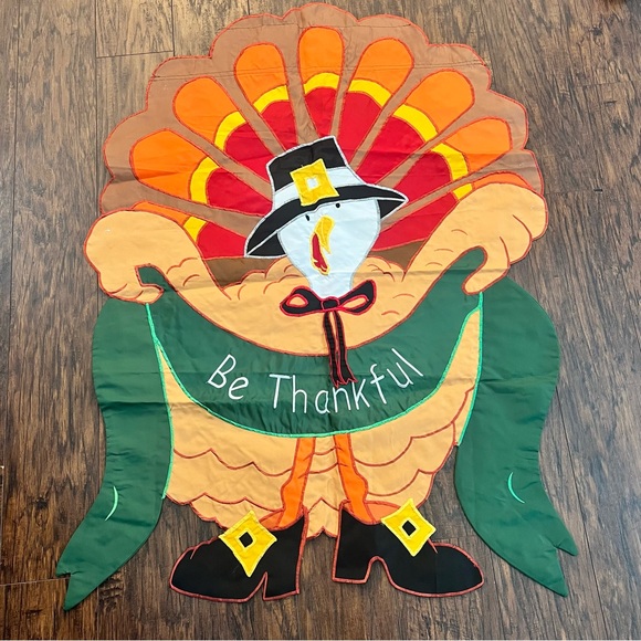 Evergreen enterprises Thanksgiving turkey give thanks flag - Picture 1 of 4
